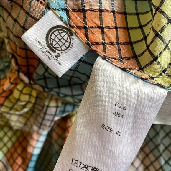 GANNI SEERSUCKER CHECK SLEEVELESS MIDI DRESS smocked cotton summer 42 L - Picture 7 of 14